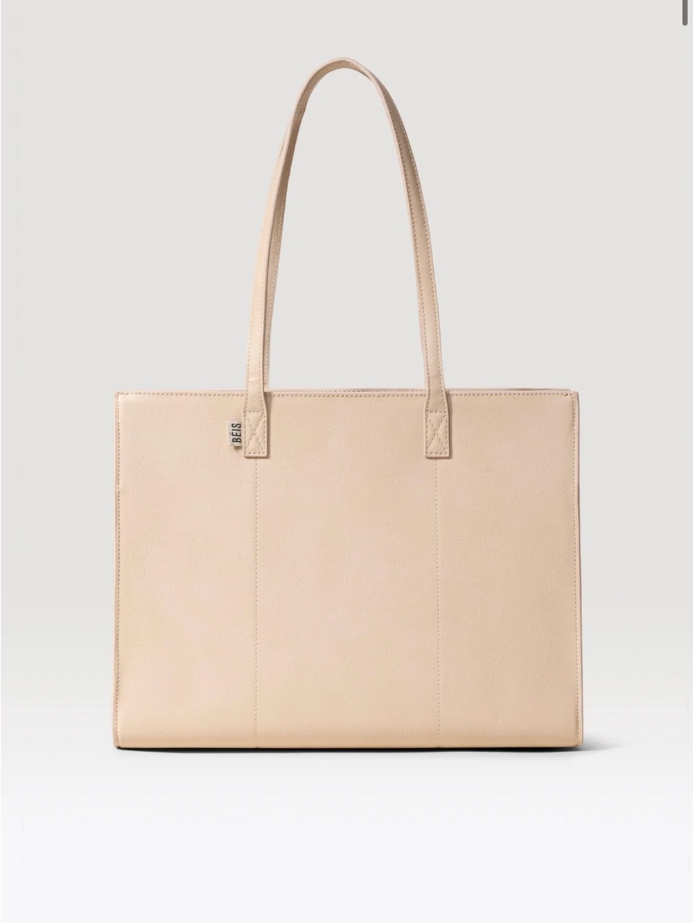 BEIS Beige Leather Laptop Tote